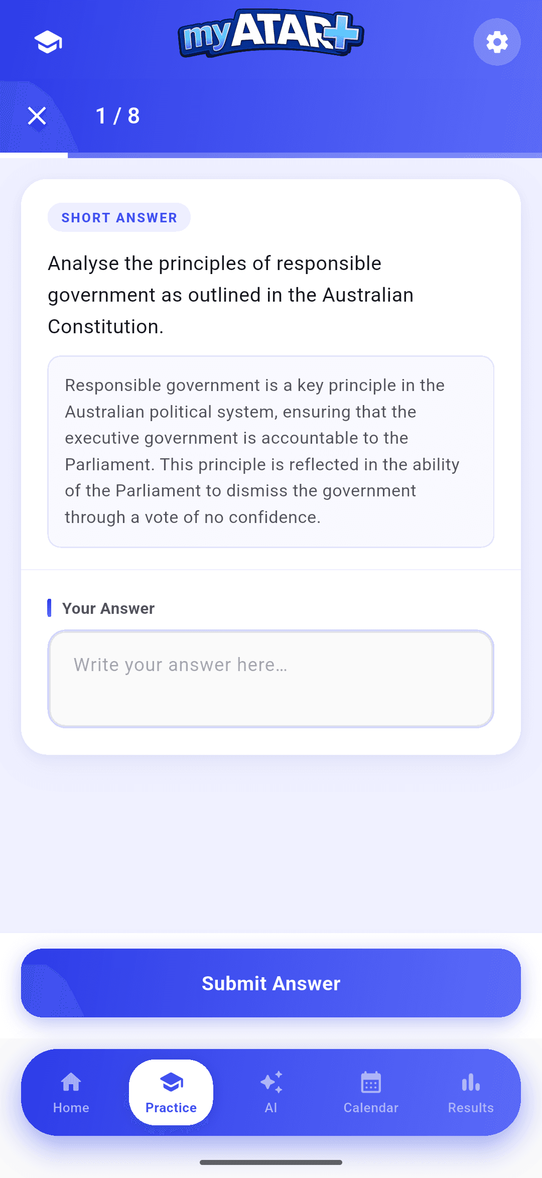 MyATAR+ practice exam on mobile