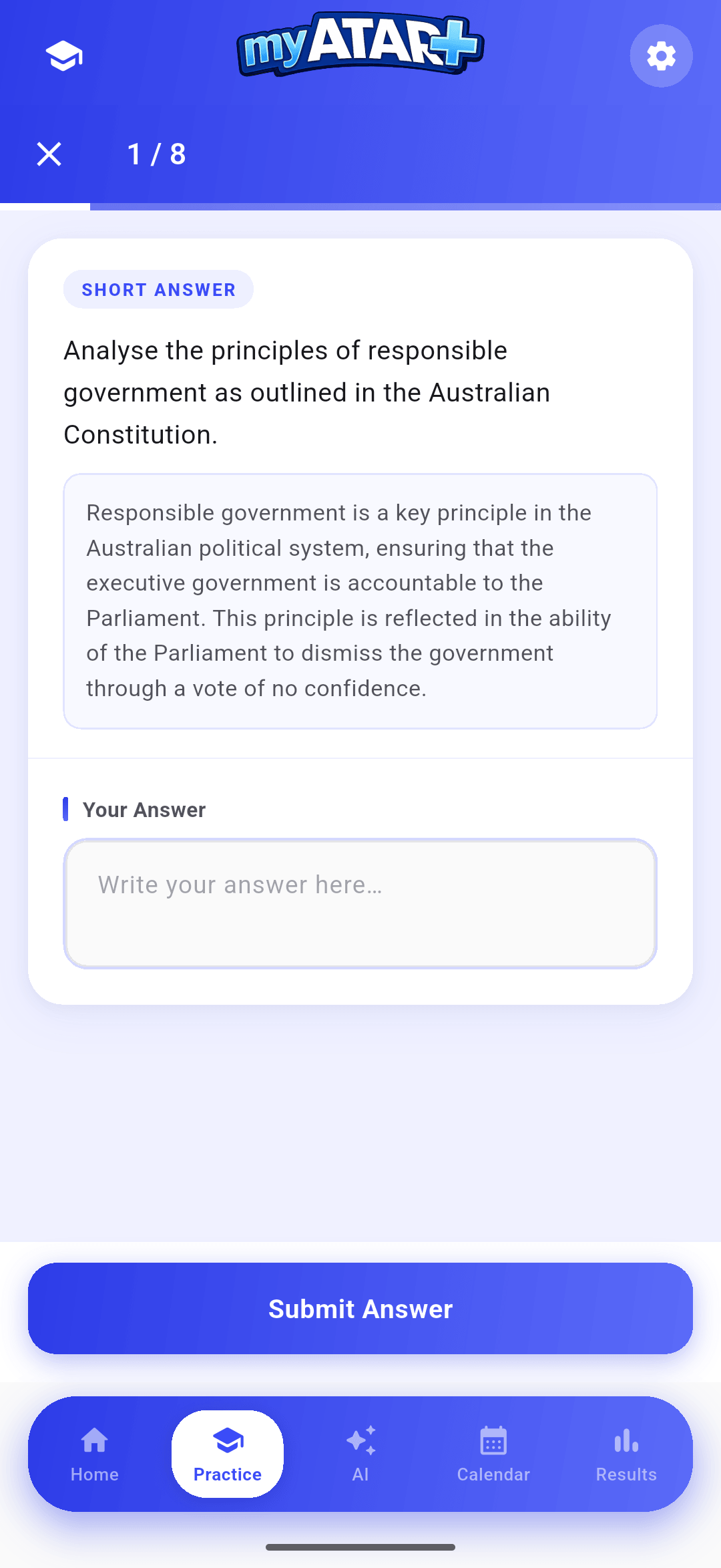MyATAR+ practice exam on mobile